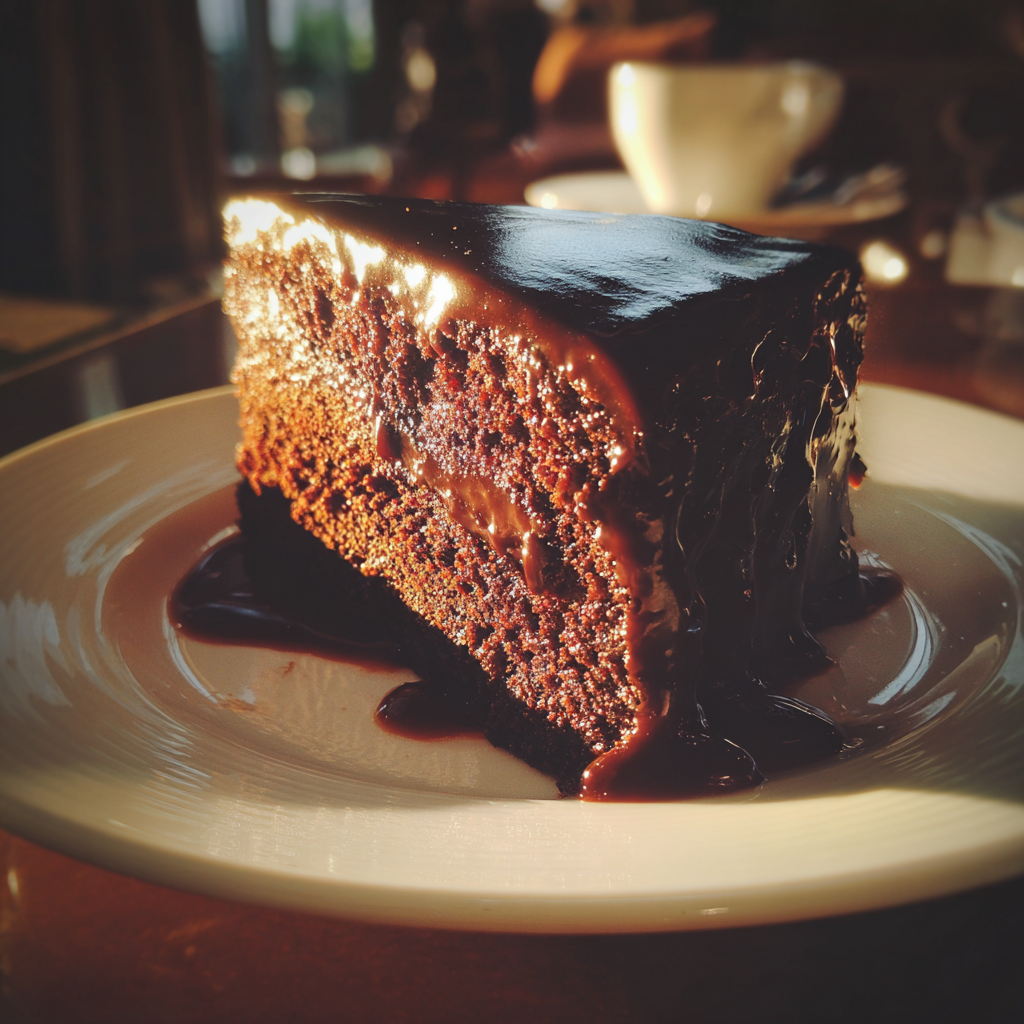 A slice of chocolate cake on a plate | Source: no source