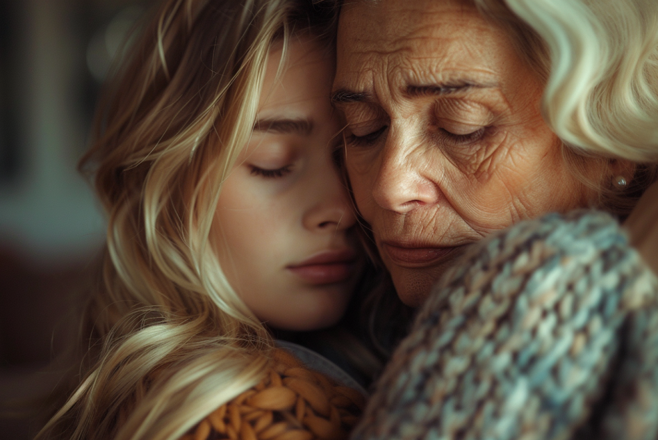 Distressed mother hugging her daughter | Source: No source