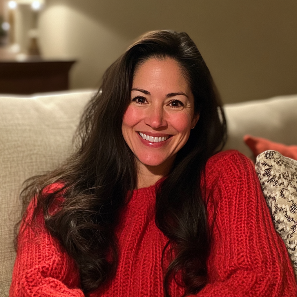 A smiling woman sitting on a couch | Source: no source