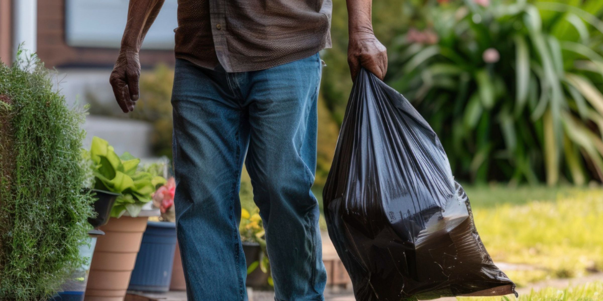 An older man carrying a black garbage bag | Source: No source