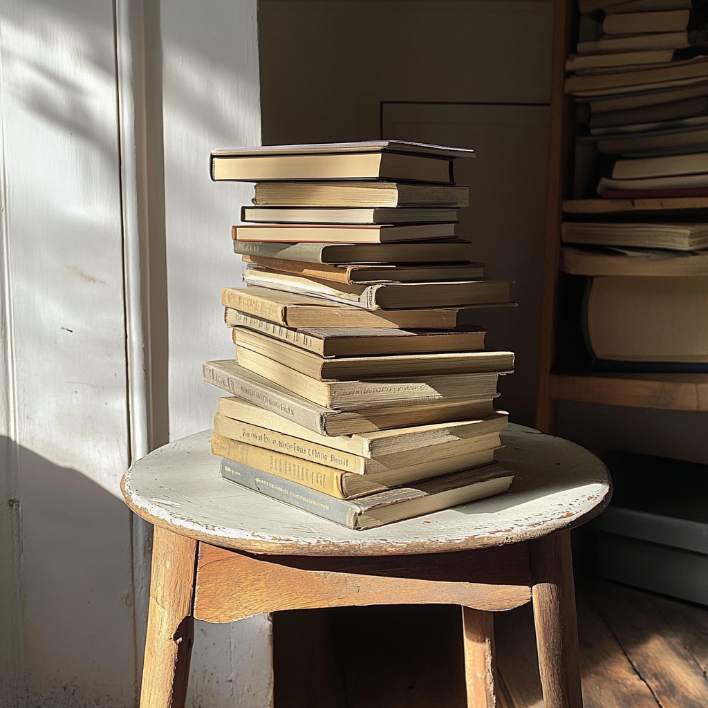 A stack of books on a table | Source: no source
