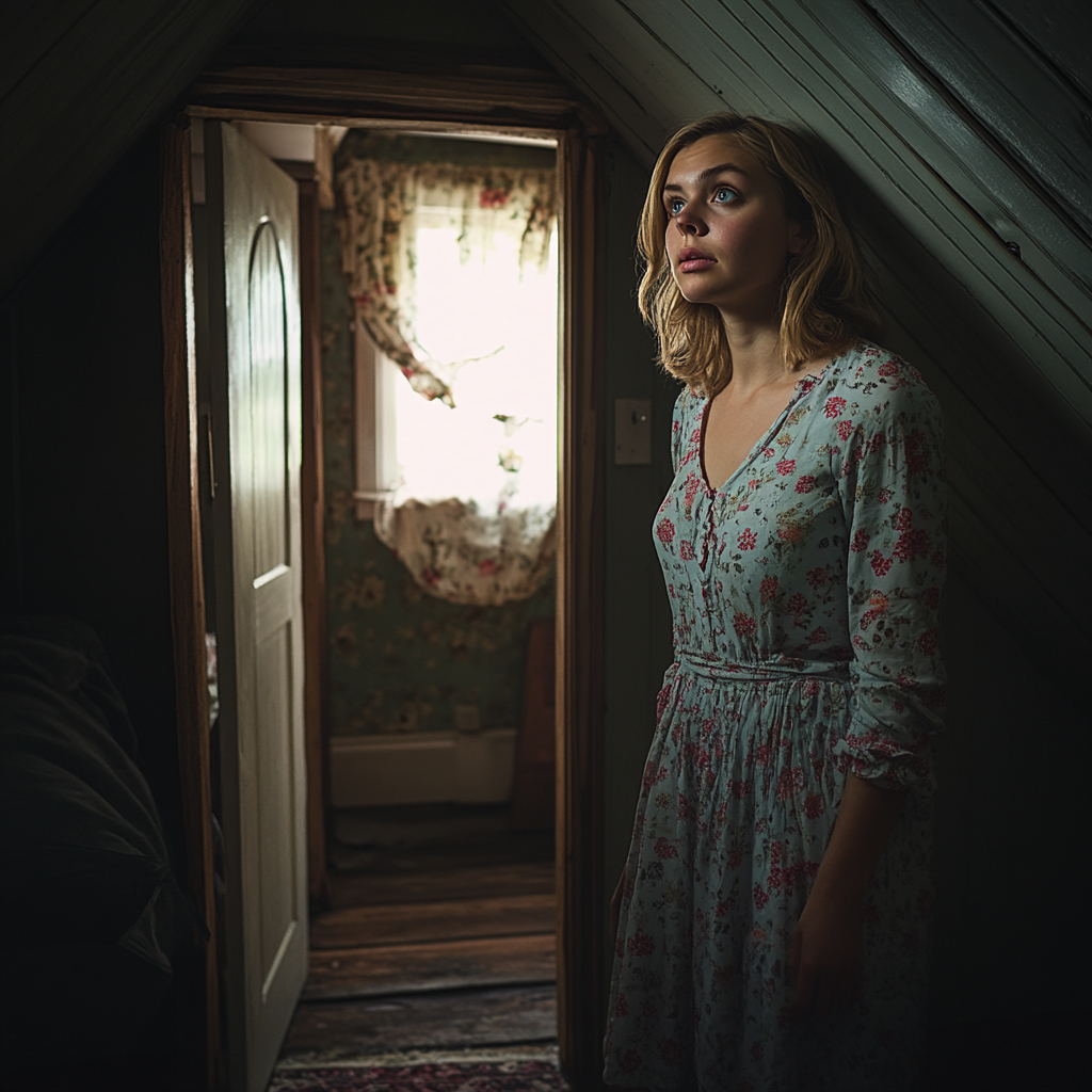 A woman standing in an attic | Source: no source