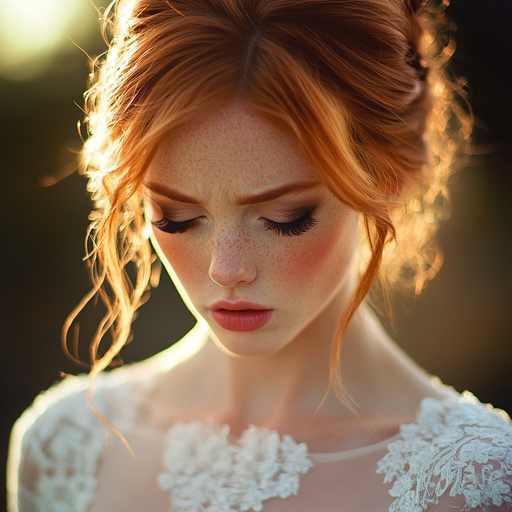 A sad bride with her eyes downcast | Source: No source
