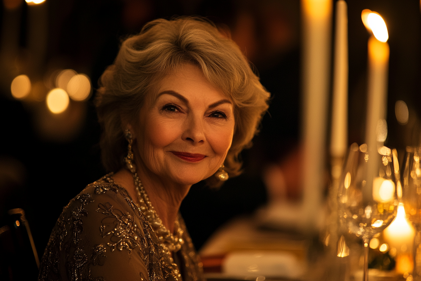 A woman seated at a dinner table | Source: no source