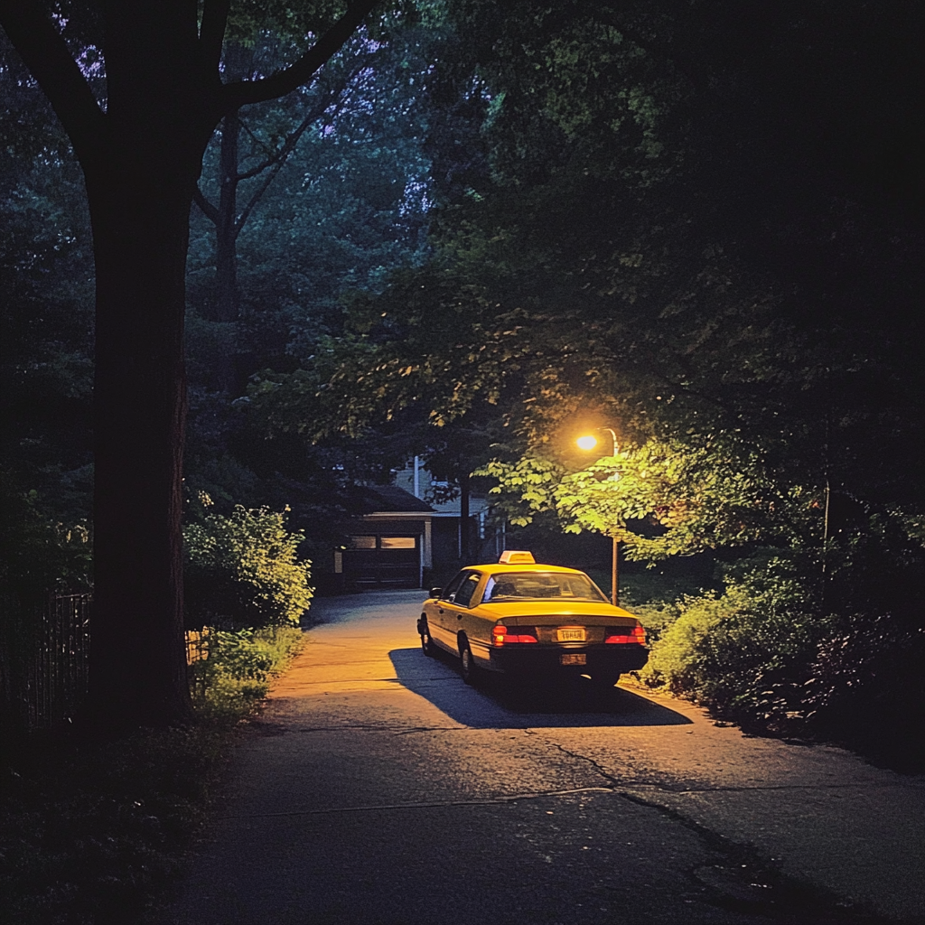 A taxi in a driveway | Source: no source