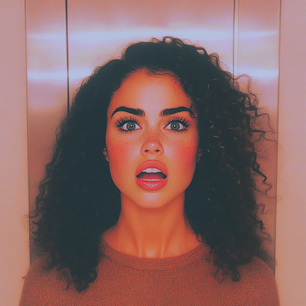 A startled woman in an elevator | Source: No source