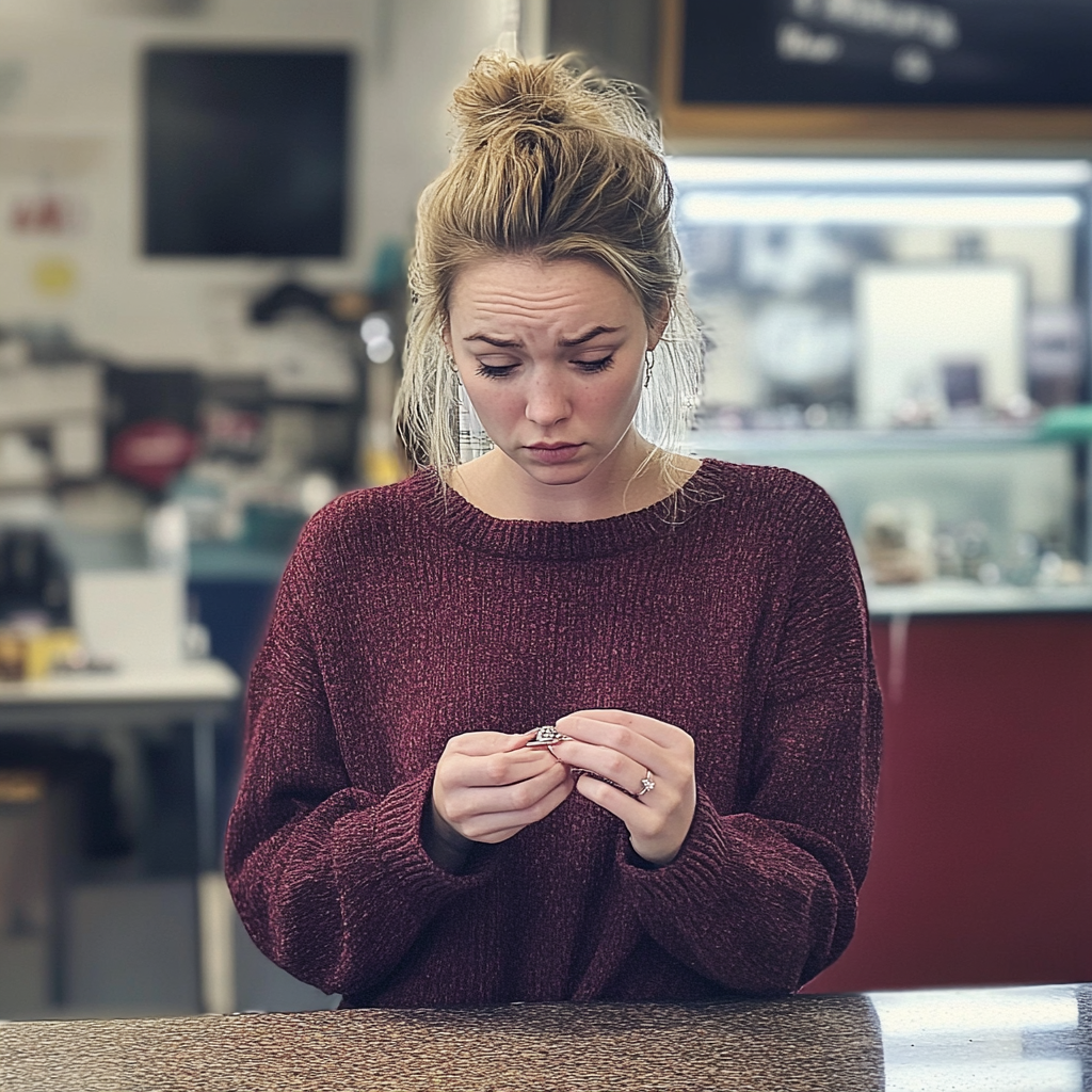 A woman holding an engagement ring | Source: no source