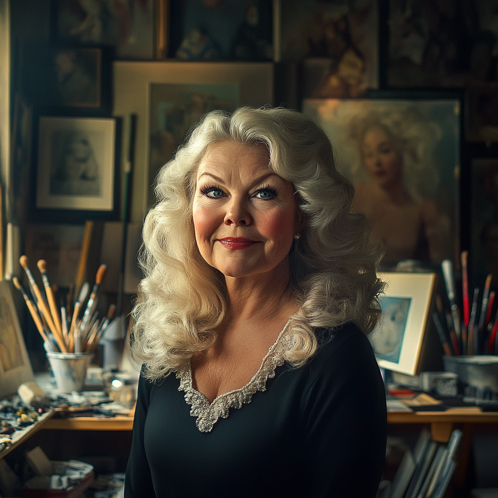A senior woman standing in a room of art supplies and smiling warmly | Source: no source