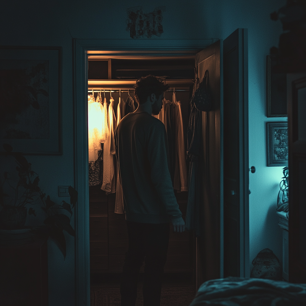 A man standing in front of an open closet | Source: No source