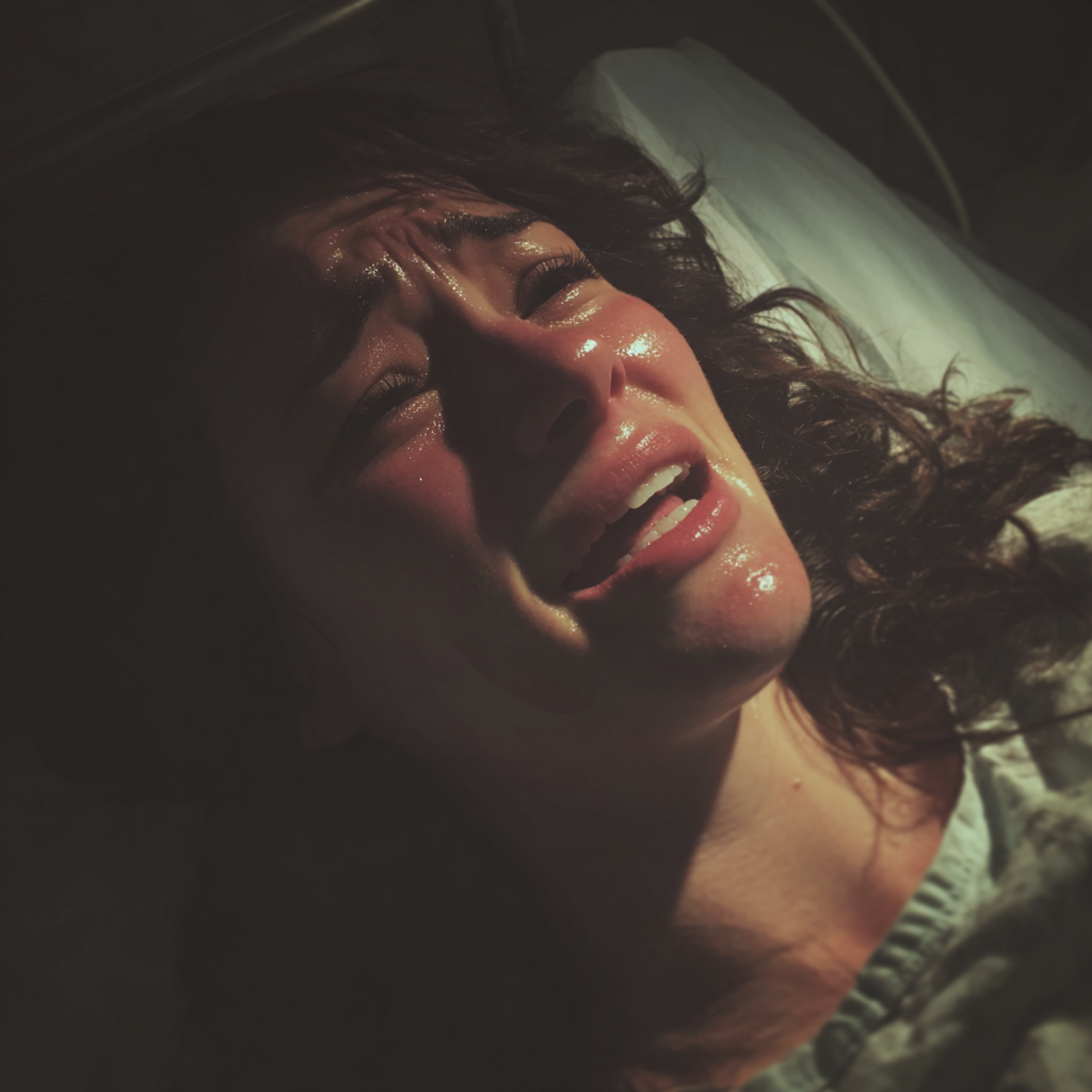 An emotional woman lying in a hospital bed | Source: no source