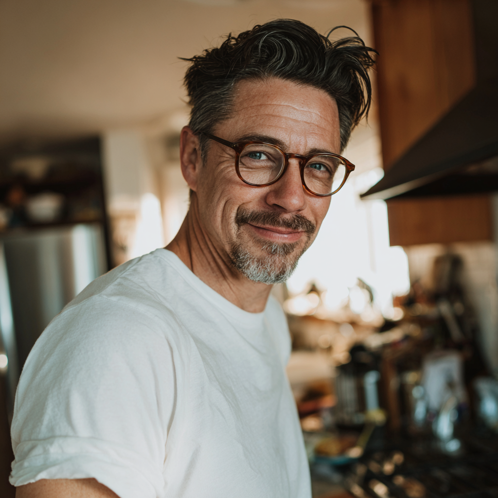 A smiling man wearing a white t-shirt | Source: No source