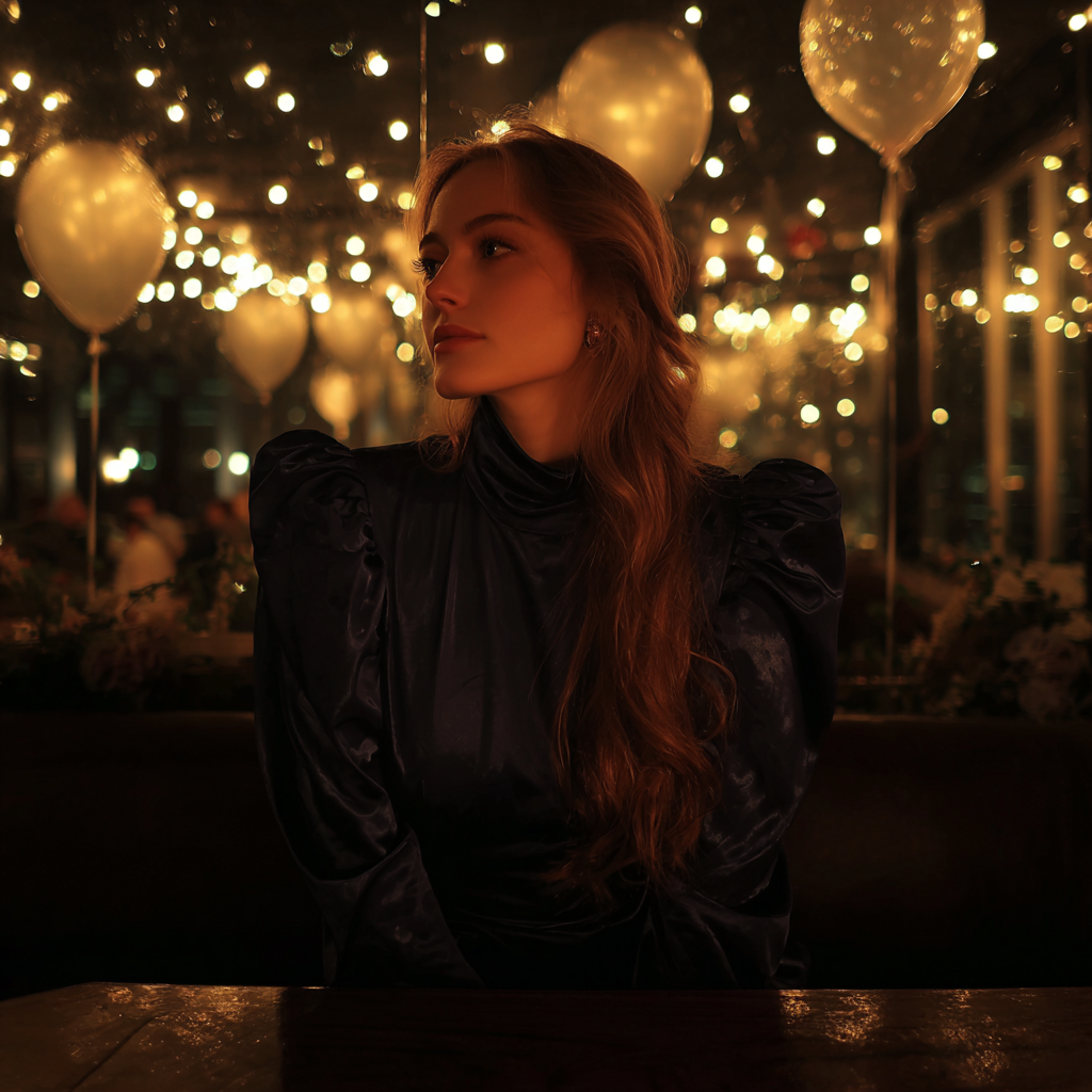 A woman sitting at a table at prom | Source: No source