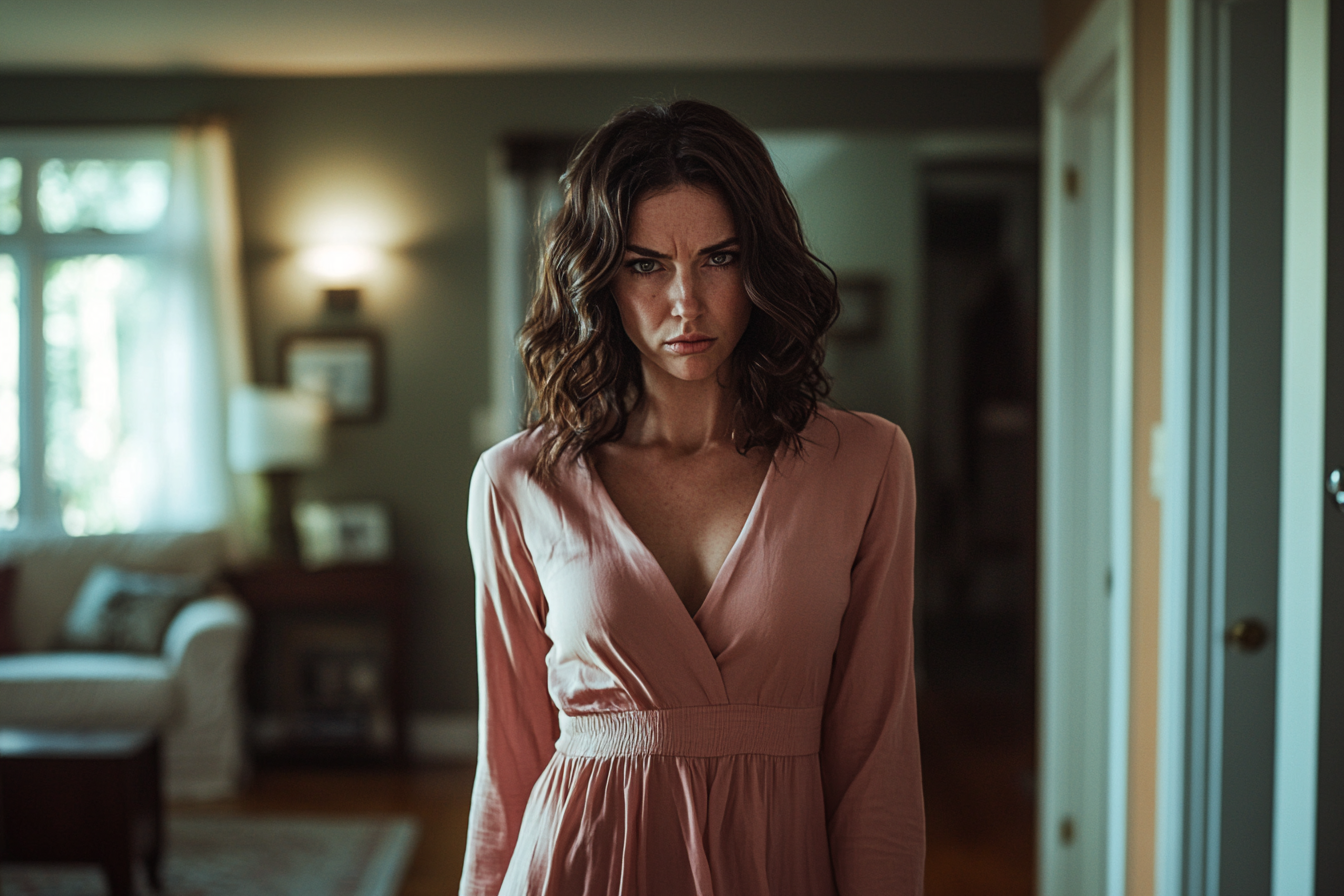 A woman in a living room looks angry | Source: No source