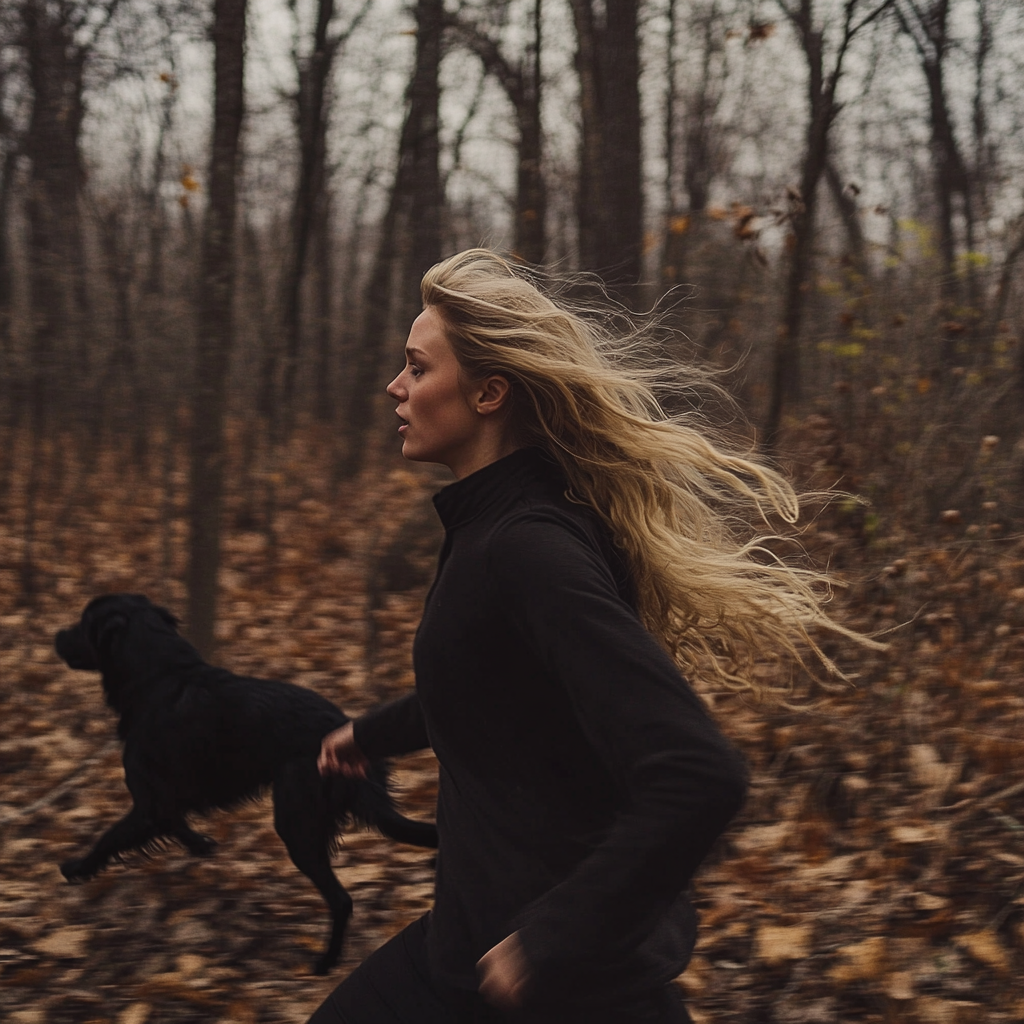 A woman chasing after the dog | Source: No source
