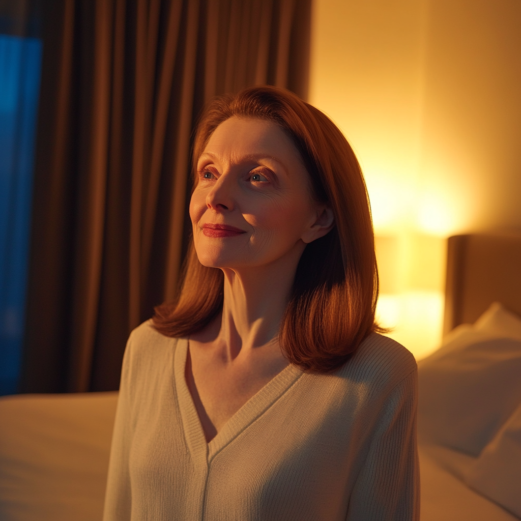 A woman standing in a hotel room | Source: No source