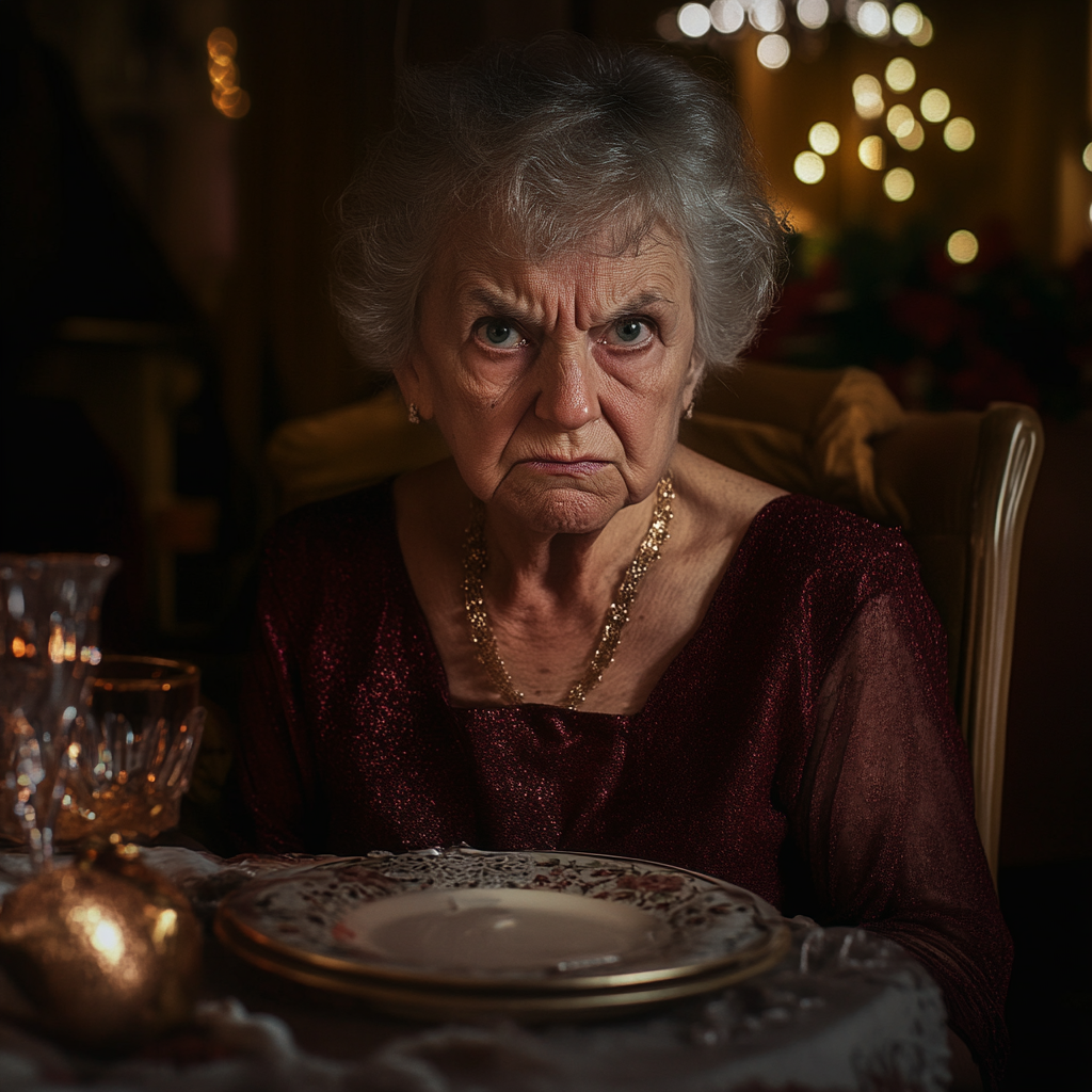 An angry woman in a burgundy dress | Source: no source