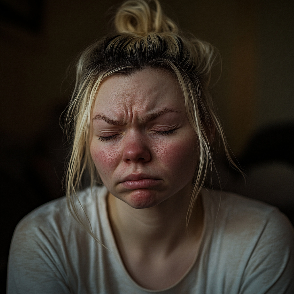 A woman in pain closes her eyes | Source: no source