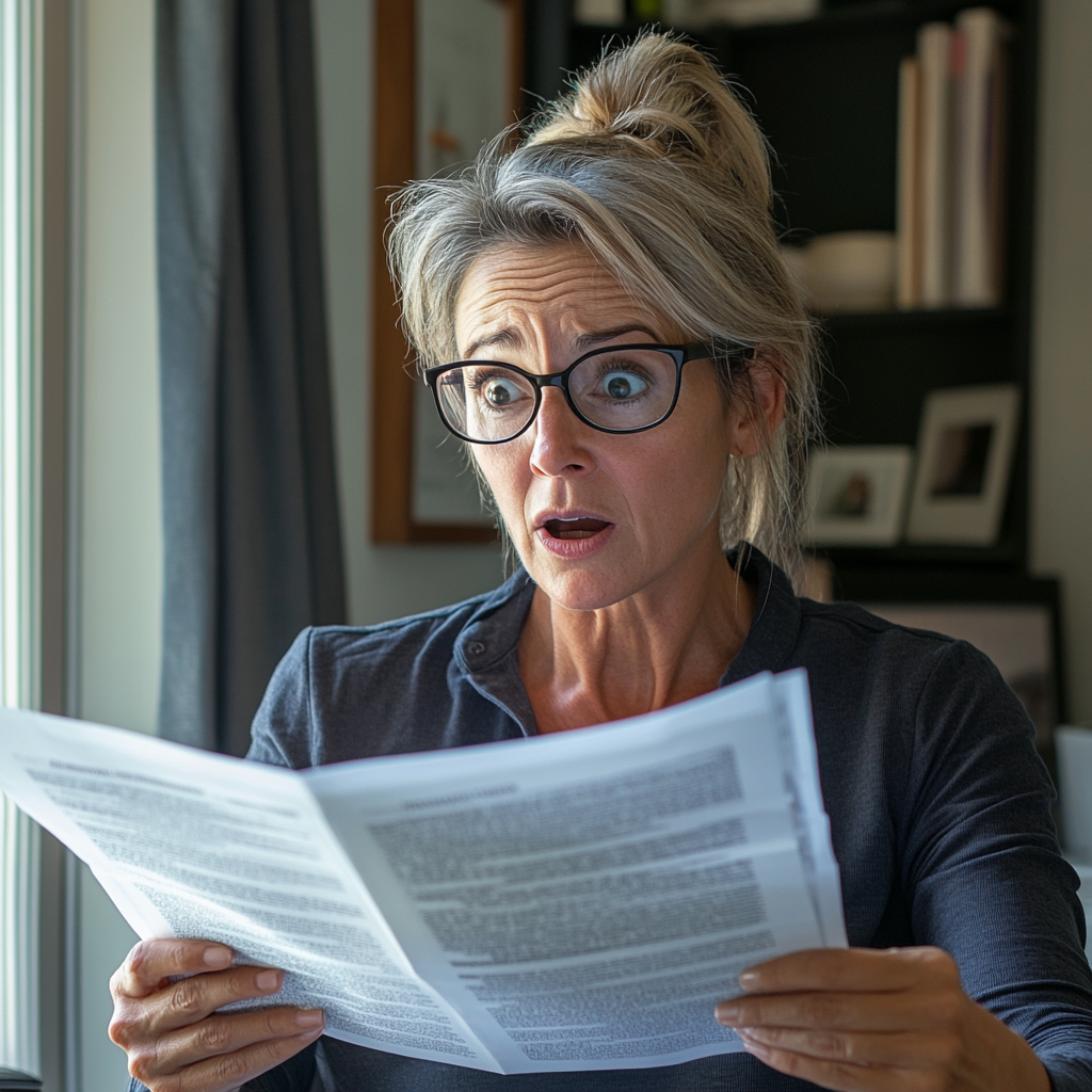 A shocked woman going through documents | Source: No source