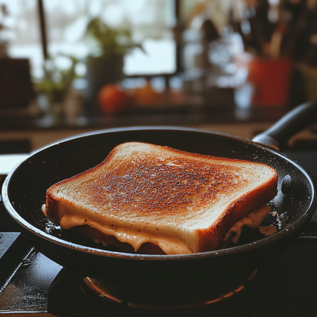 A toasted sandwich on a pan | Source: no source