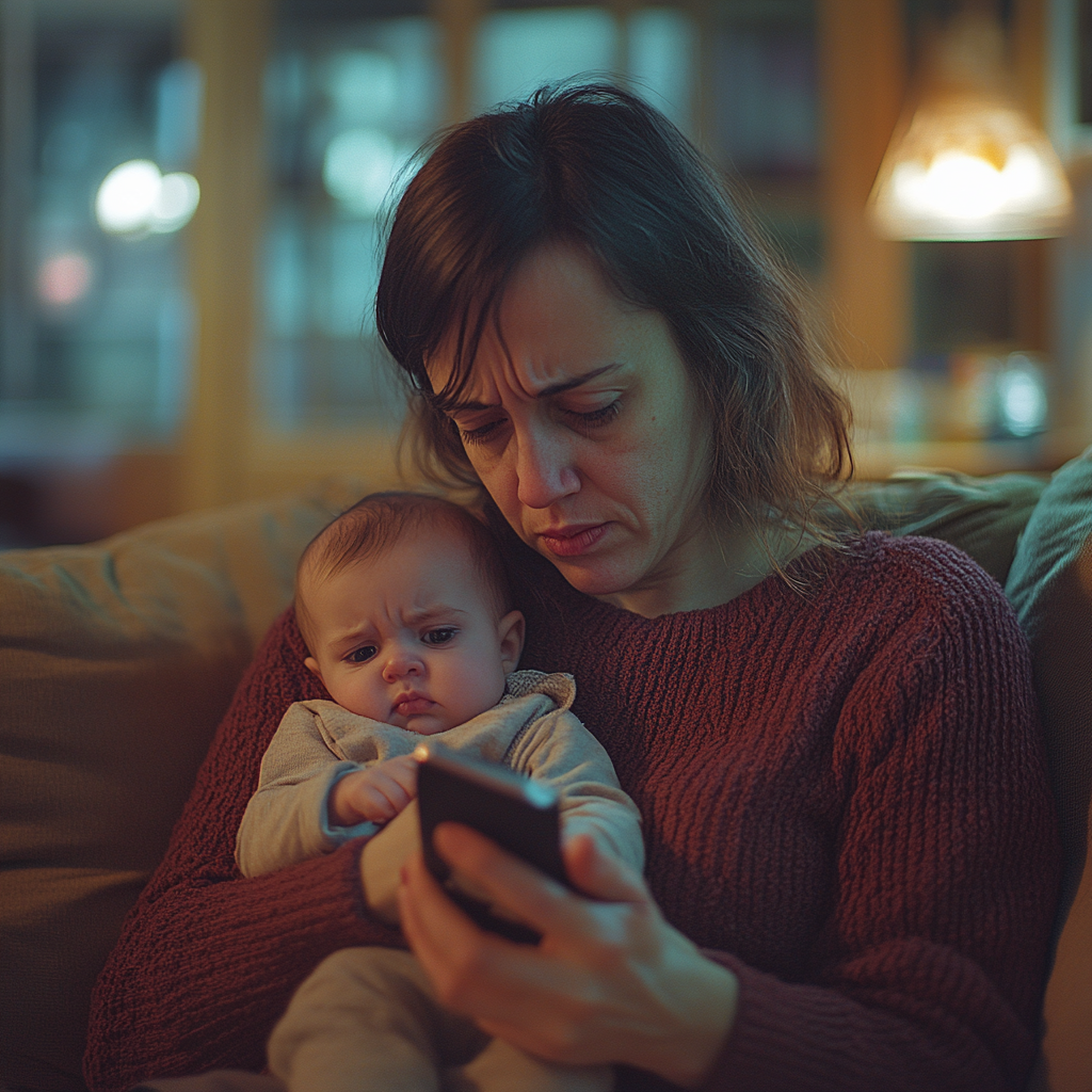 A woman holding a baby and texting | Source: no source