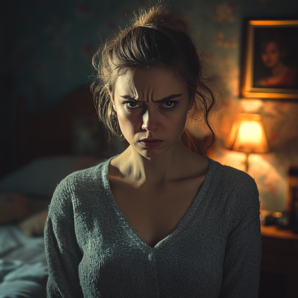 An angry woman in her bedroom | Source: no source