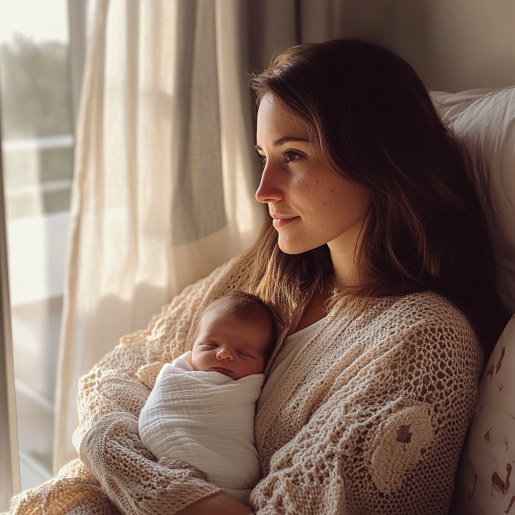 Woman holding a newborn baby | Source: No source