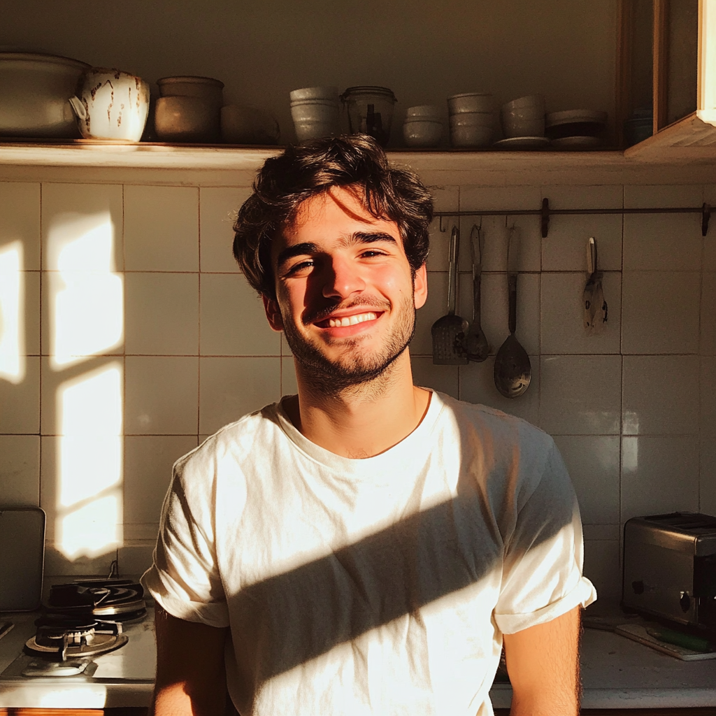 A smiling man in a kitchen | Source: no source