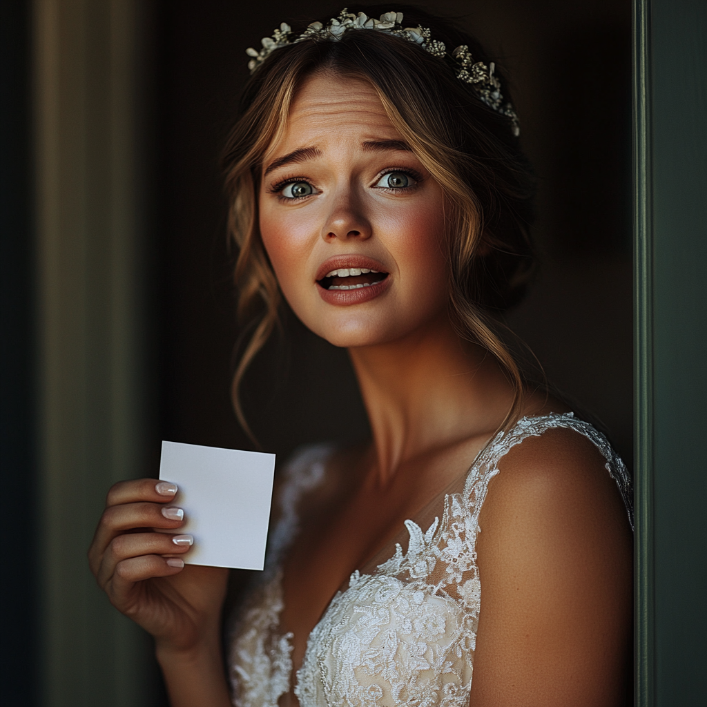 A shaken woman holding a piece of note | Source: No source