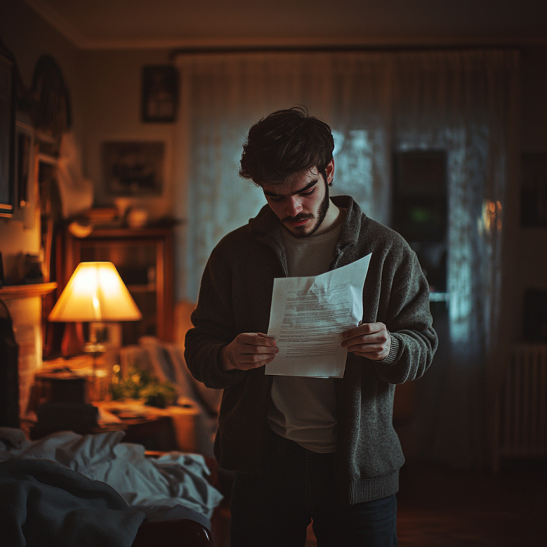 A shocked man looking at a list | Source: no source