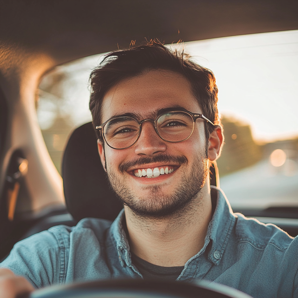 A smiling man driving | Source: No source