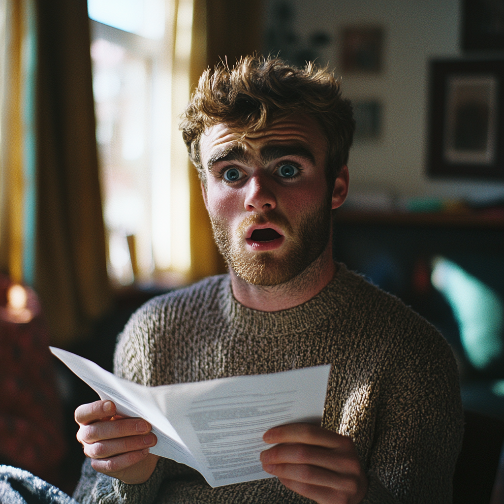 A shocked man looking at a document | Source: No source