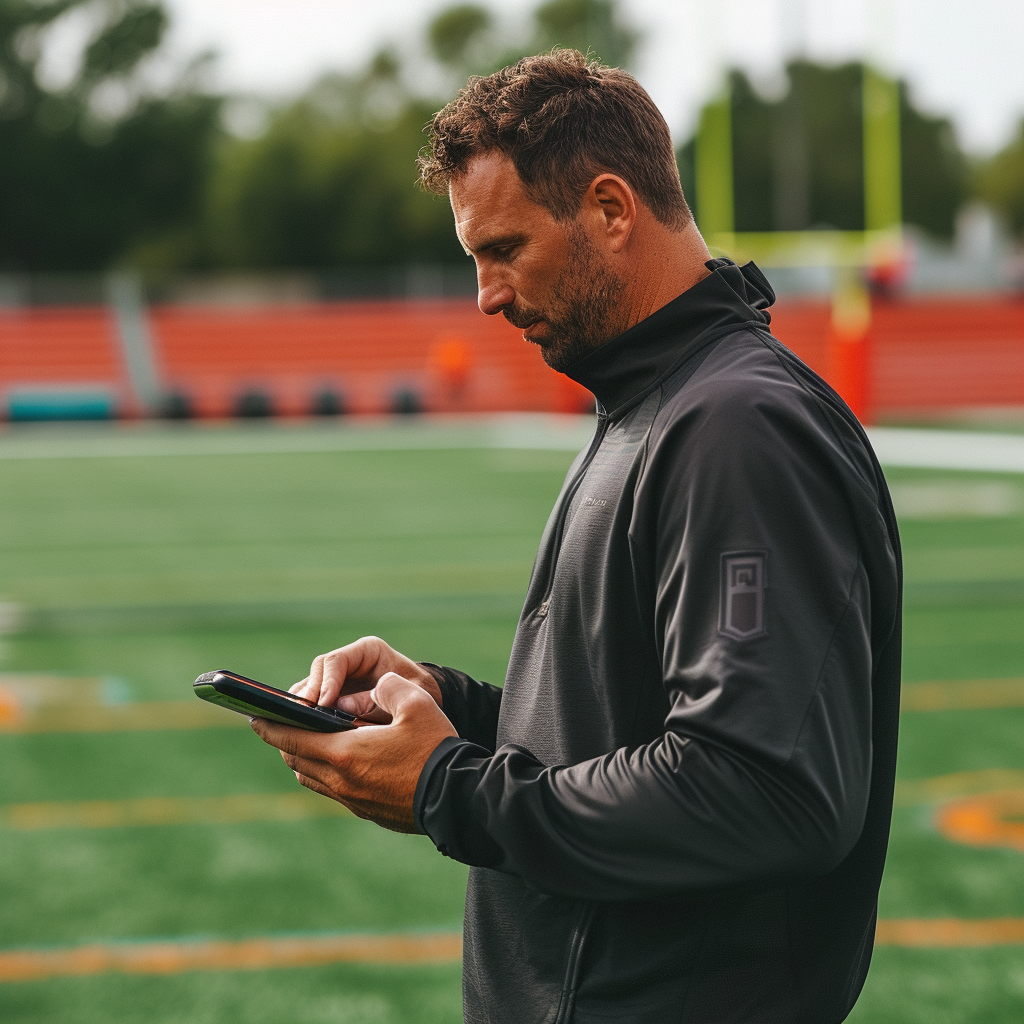 A soccer coach holding a tablet | Source: no source