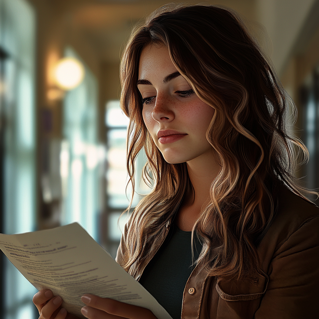 A woman reading an official document | Source: No source