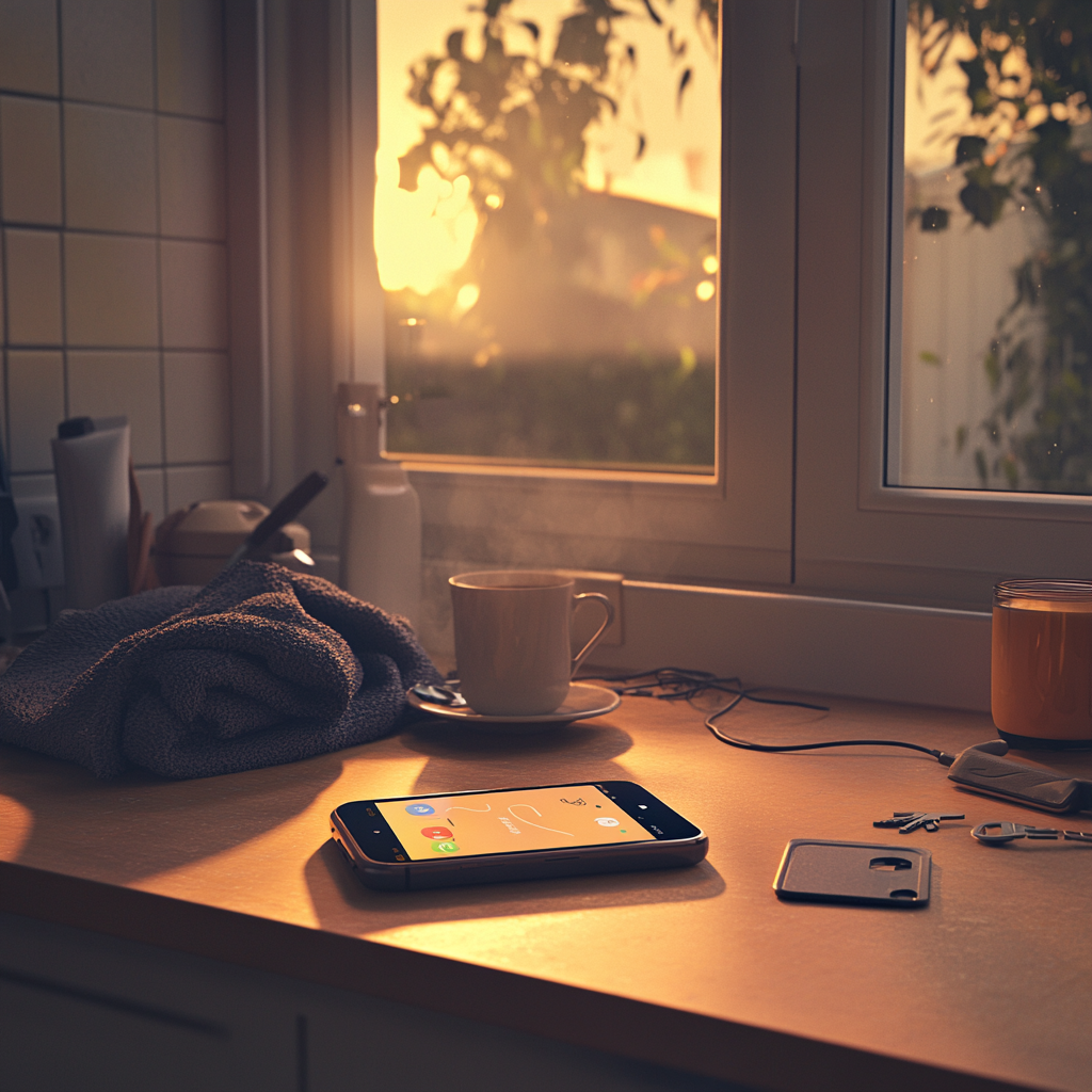 A phone on a kitchen counter | Source: No source