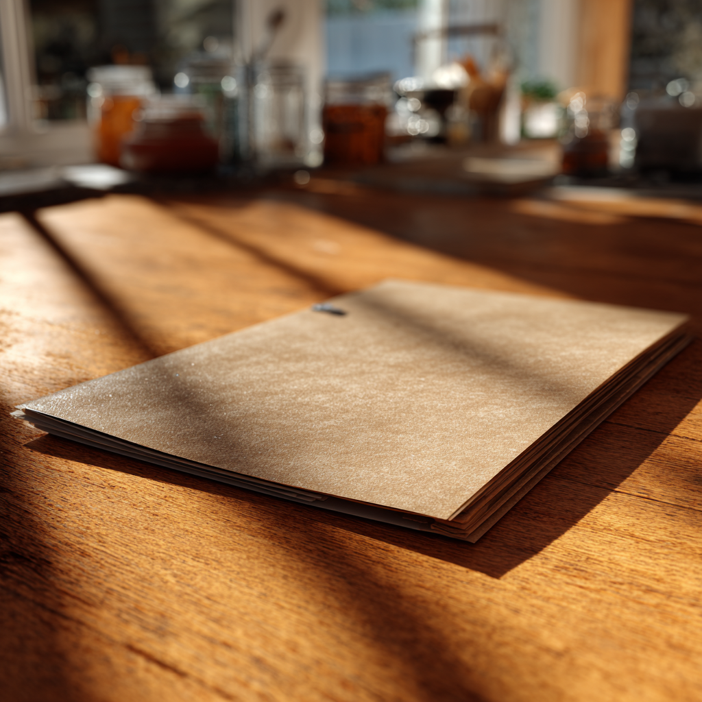 A folder lying on a kitchen table | Source: No source