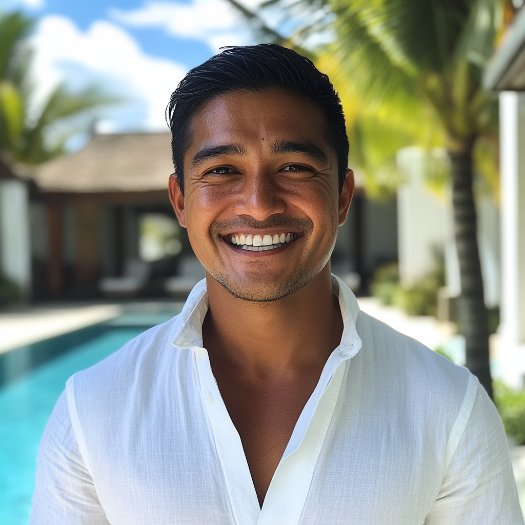 A smiling man at a beach resort | Source: no source