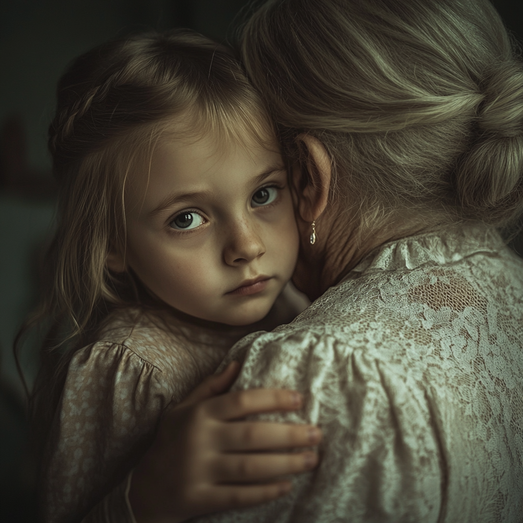 A scared girl hugging her grandmother | Source: No source