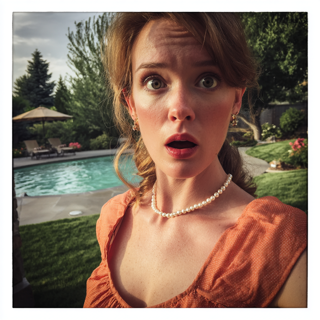 A shocked woman wearing a dark orange linen dress | Source:  no source