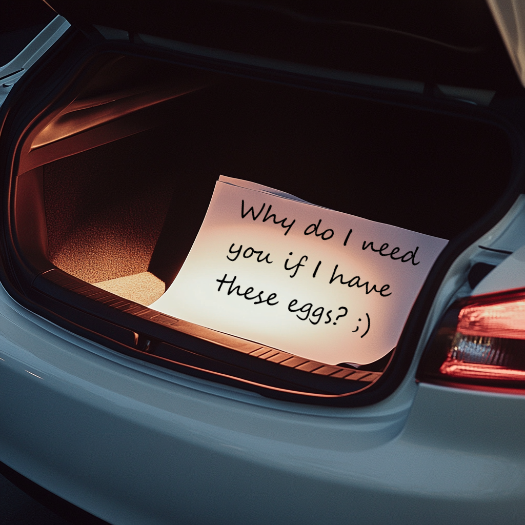 A note inside a car trunk | Source: no source
