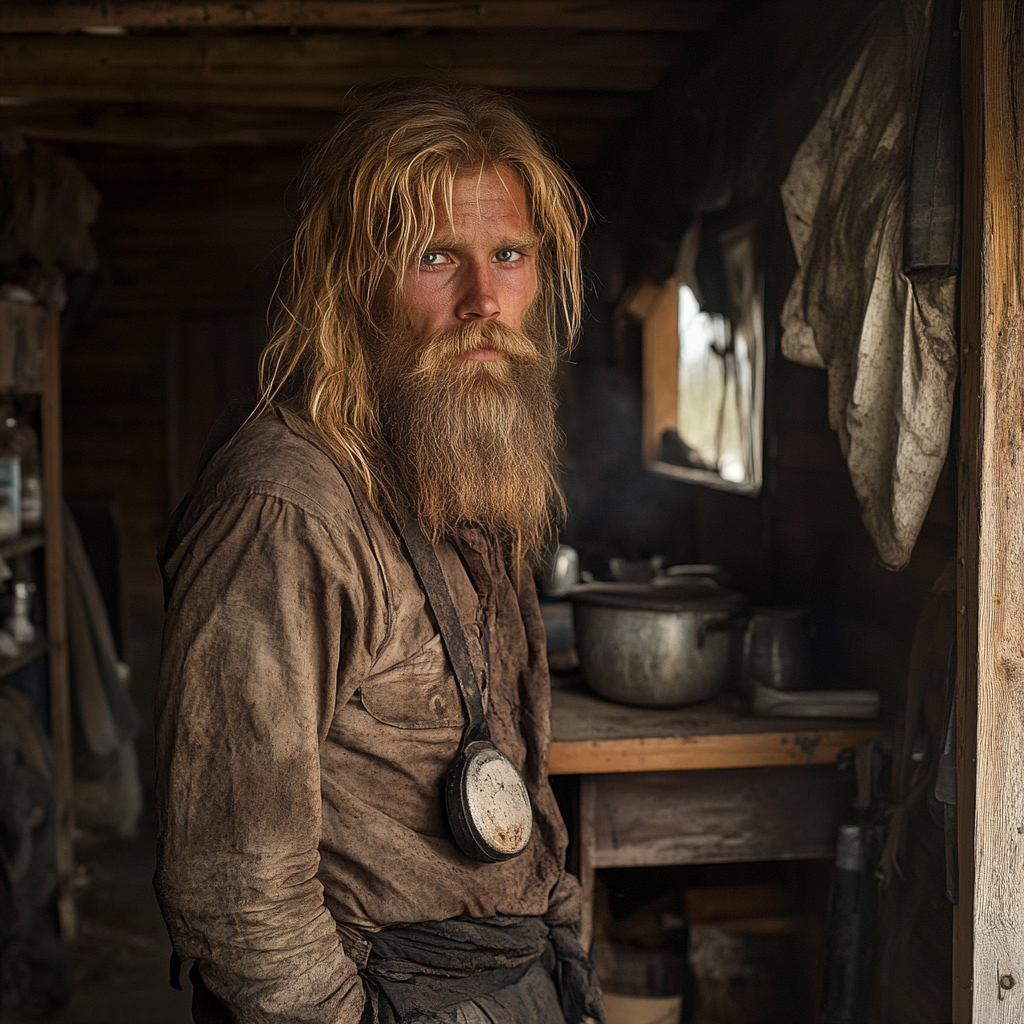 A man with a beard in a shack | Source: No source