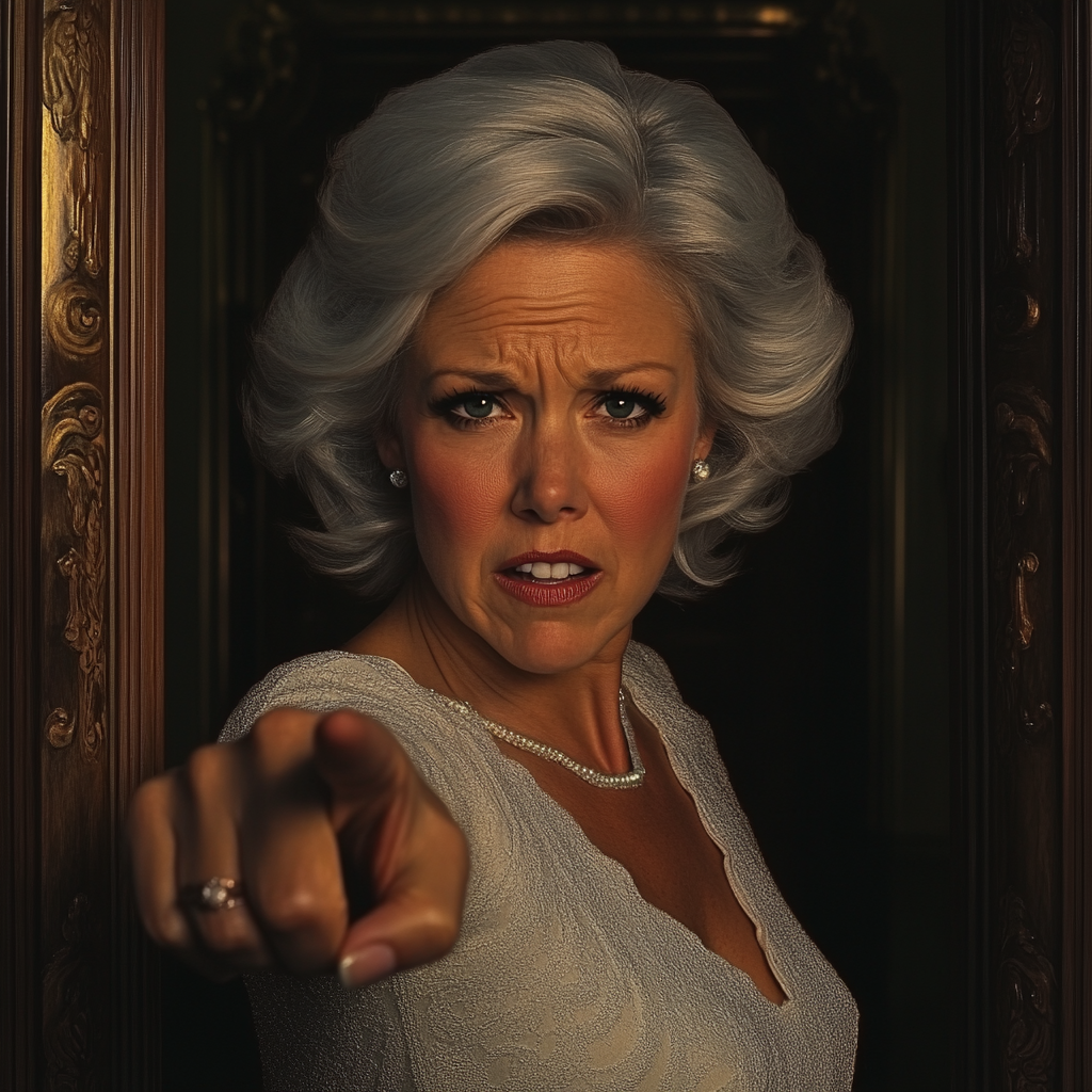 An annoyed older lady pointing her finger at someone | Source: no source