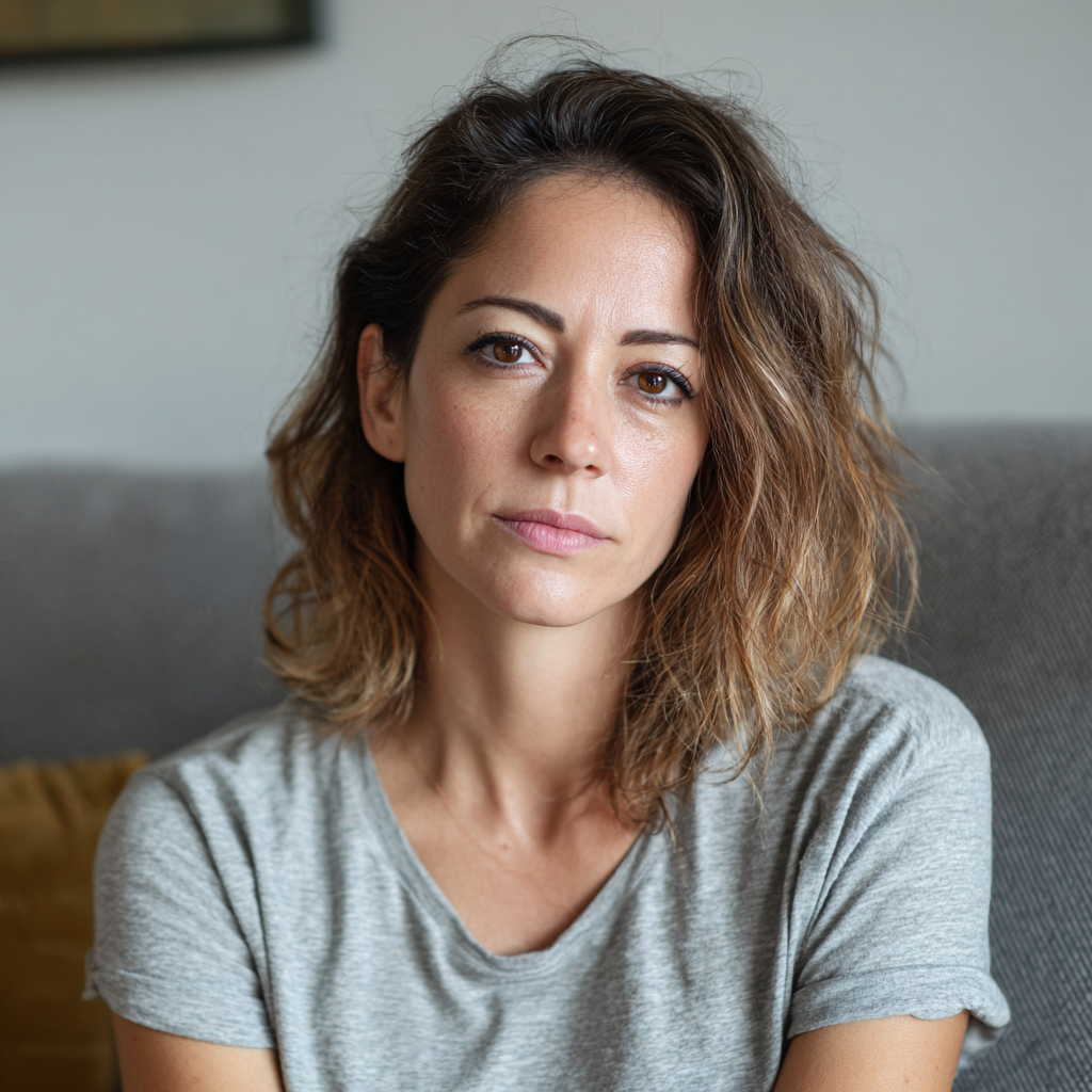 A pensive woman sitting on a couch | Source: No source