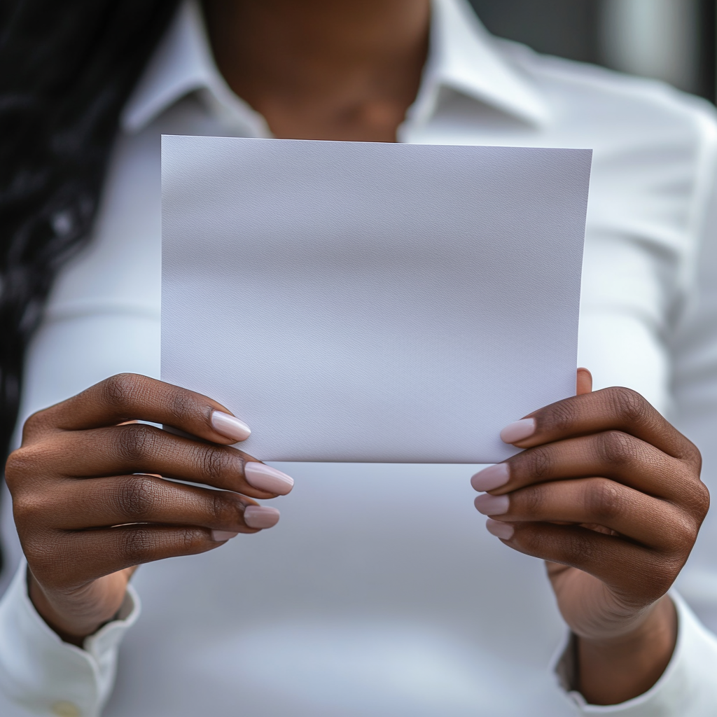 A woman holding a document | Source: no source