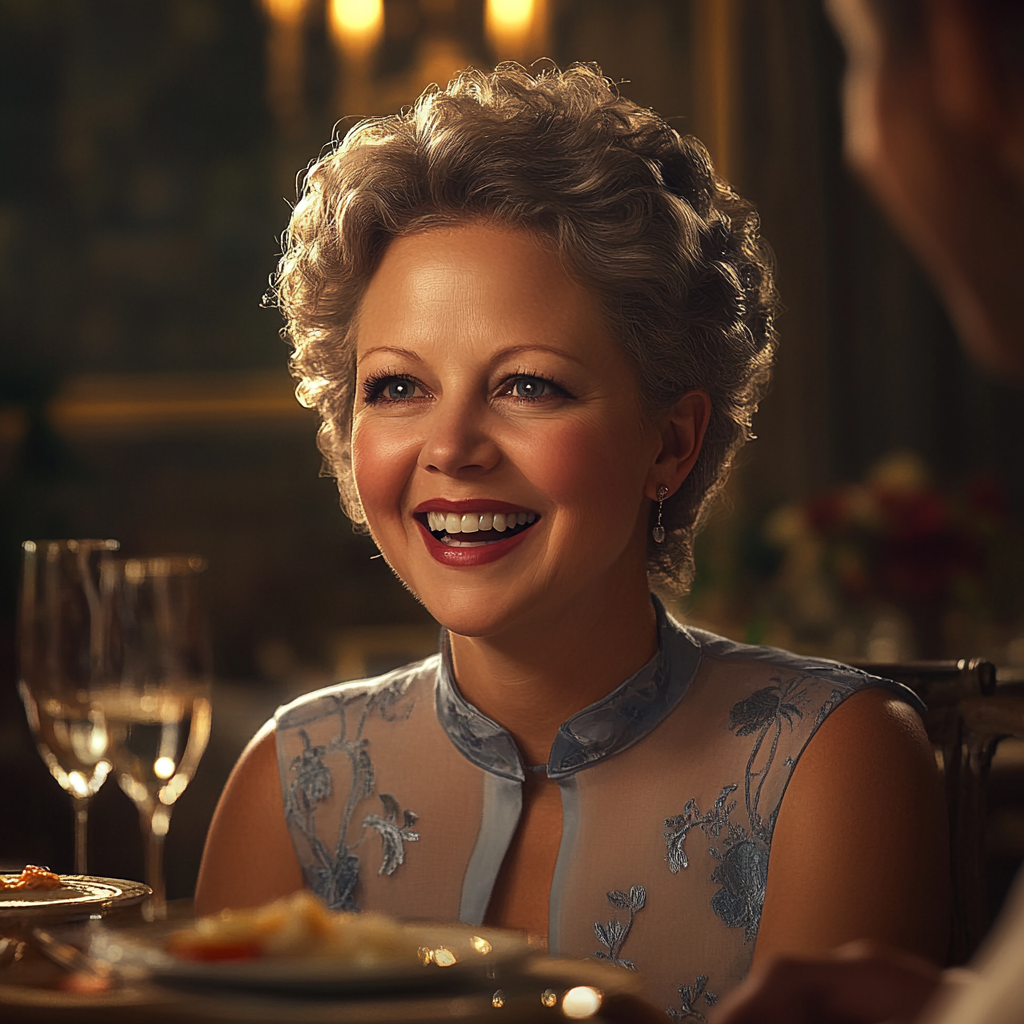 An overly excited senior woman at a family dinner | Source: no source