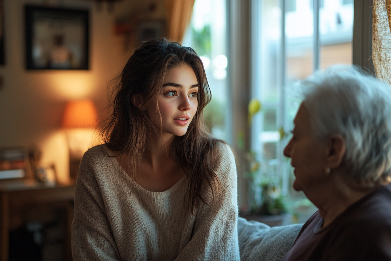Young woman and a senior woman having a conversation | Source: No source