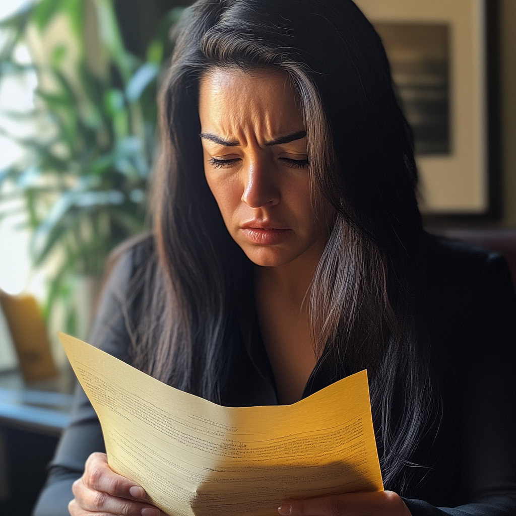 A woman reading a piece of paper | Source: no source