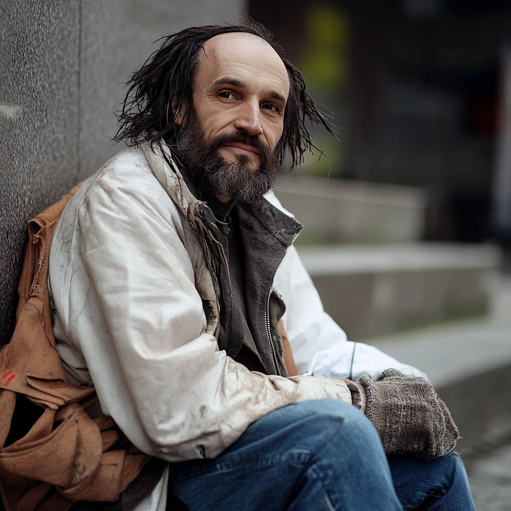 A homeless man smiling | Source: No source