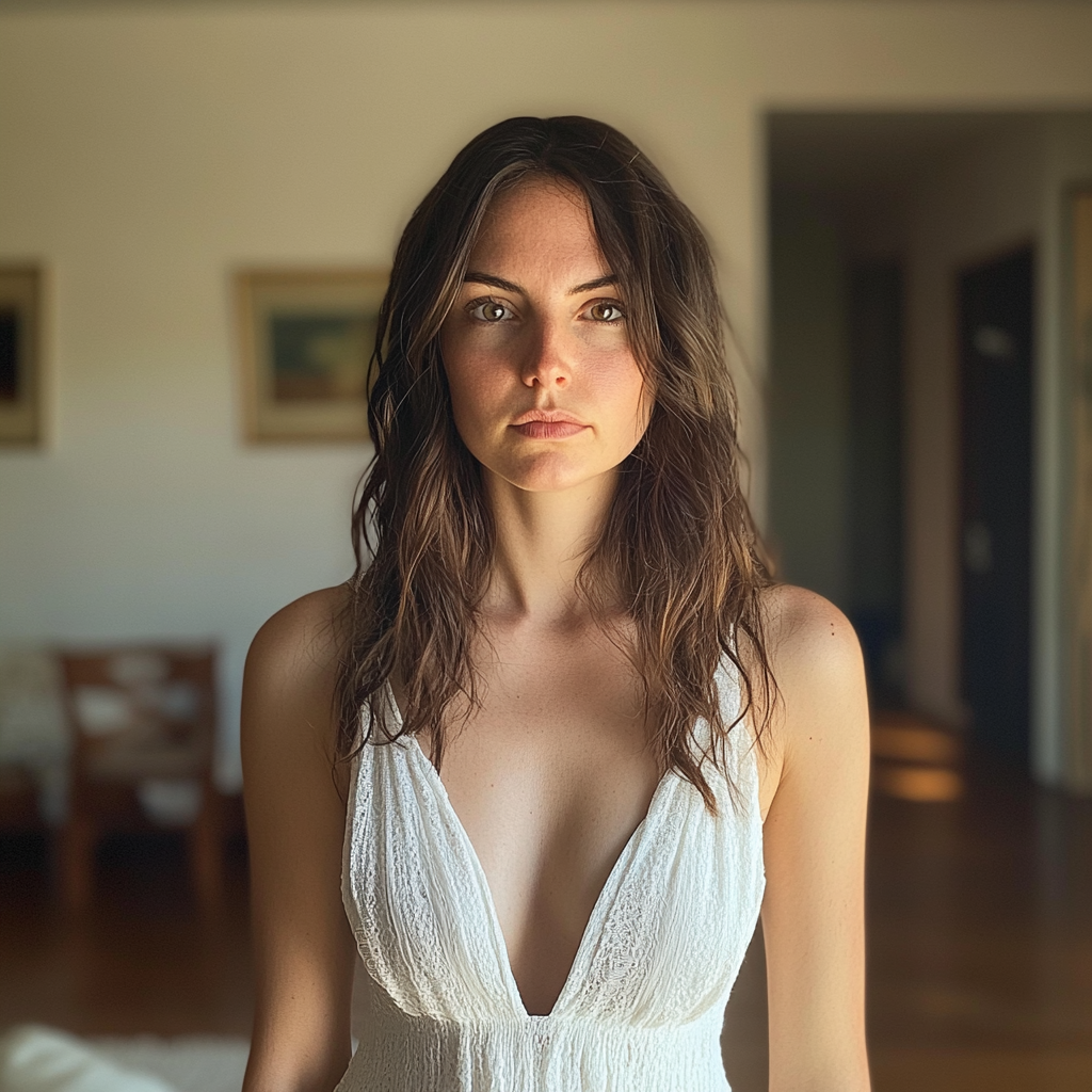 A woman standing in a living room | Source: no source