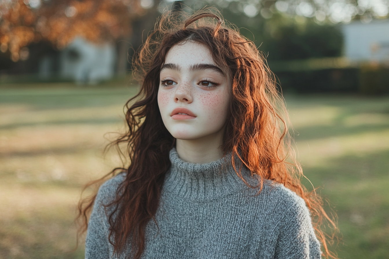 A teenage girl looking sad on a front lawn | Source: No source