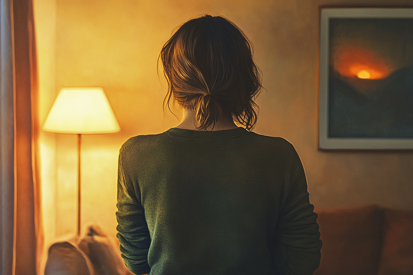 Rear view of a woman standing in the living room | Source: no source